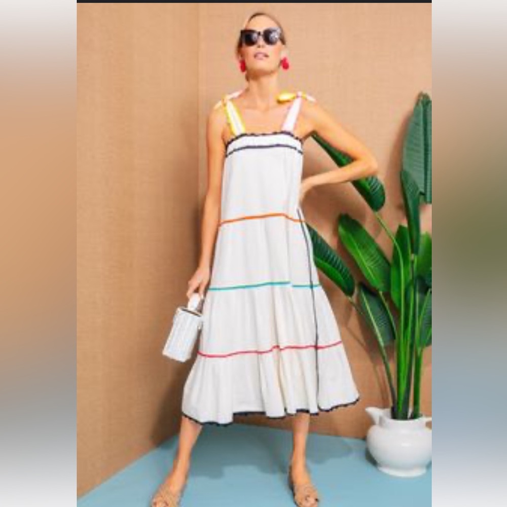 Carolina K cotton sundress with multi color crochet detail